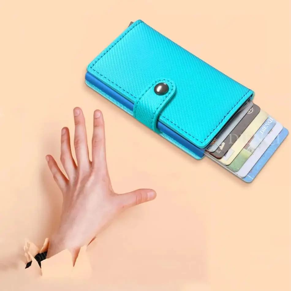 Porta biglietti da visita in pelle PU Porta documenti Porta nome Porta carte di credito pop-up automatico con fermaglio Portafogli minimalisti Clip per carte
