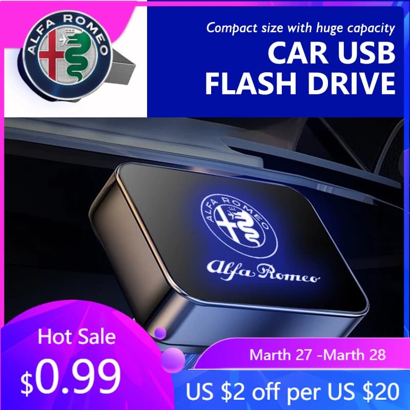 Chiavetta USB LED alla Moda per Alfa Romeo 2026, 32G/64G, Memoria Flash per Auto, Disco U per GT Stelvio F1