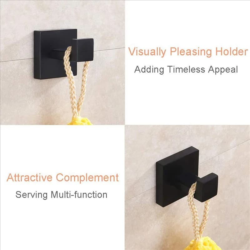 LLCS-2 Pack Matte Black Towel Hook Stainless Steel Bathroom Rust Proof Clothes Towel Coat Hook Wall Mounted Square Toilet Kitche