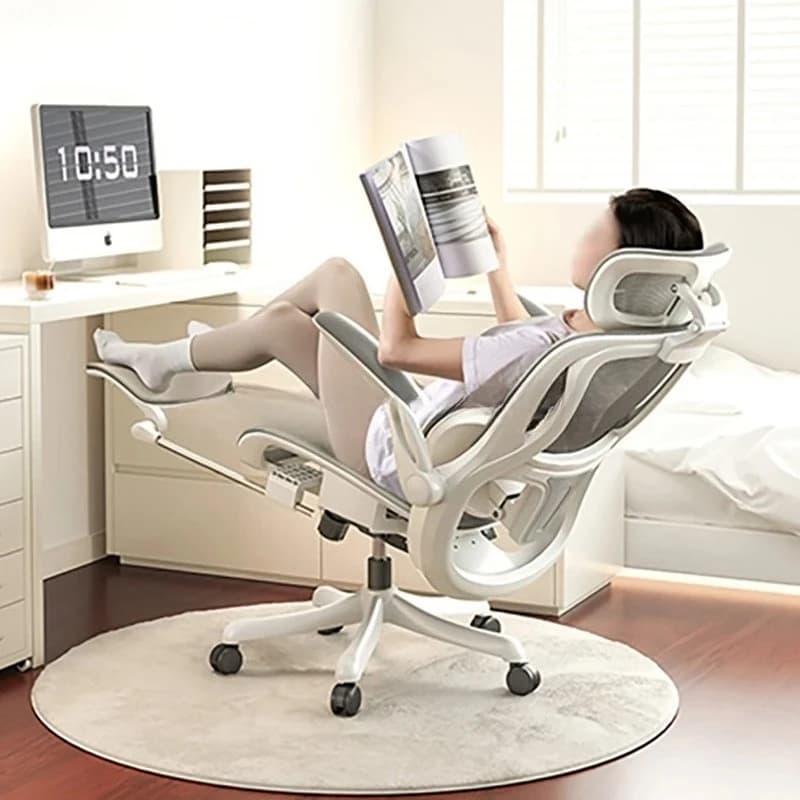 Sedia Ergonomica Reclinabile Regolabile per Ufficio Domestico con Poggiapiedi, Sedia Girevole da Gaming in Rete Traspirante con Supporto Lombare