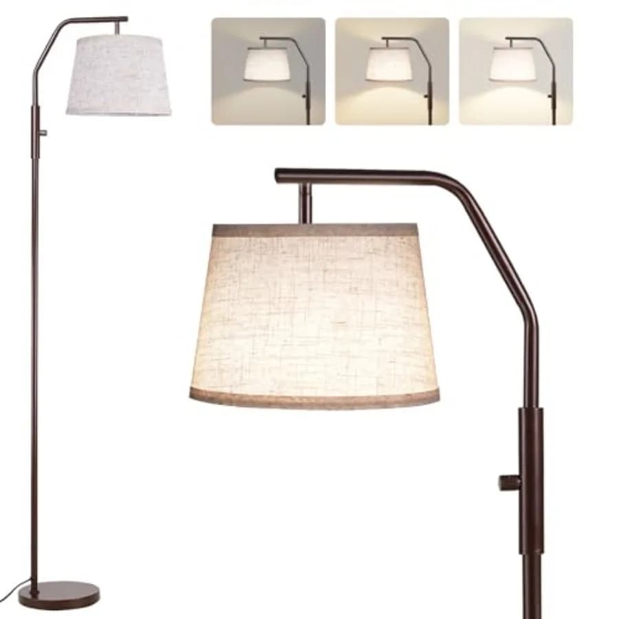 Lampade da Terra per Soggiorno con Lampadina da 9W Inclusa, Lampada per Camera da Letto con Testa Regolabile, Lampada da Terra con Interruttore Rotante, Dimmerabile 0-100%