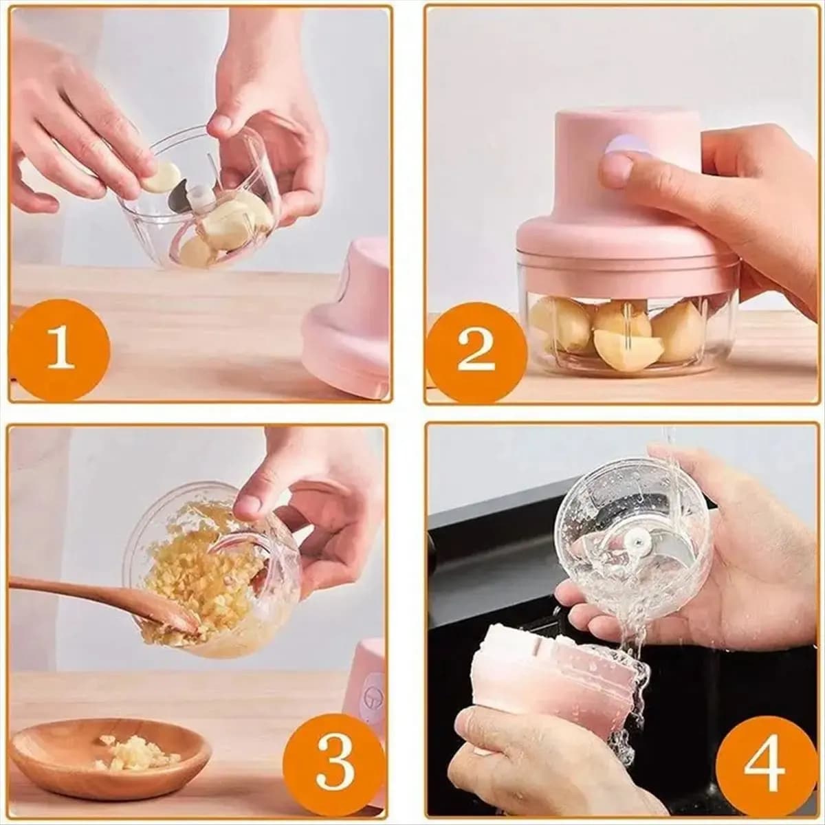 Frullatore Elettrico USB da Cucina, Tritatutto per Aglio, Carne, Verdure e Peperoncino, Mini Tritacarne
