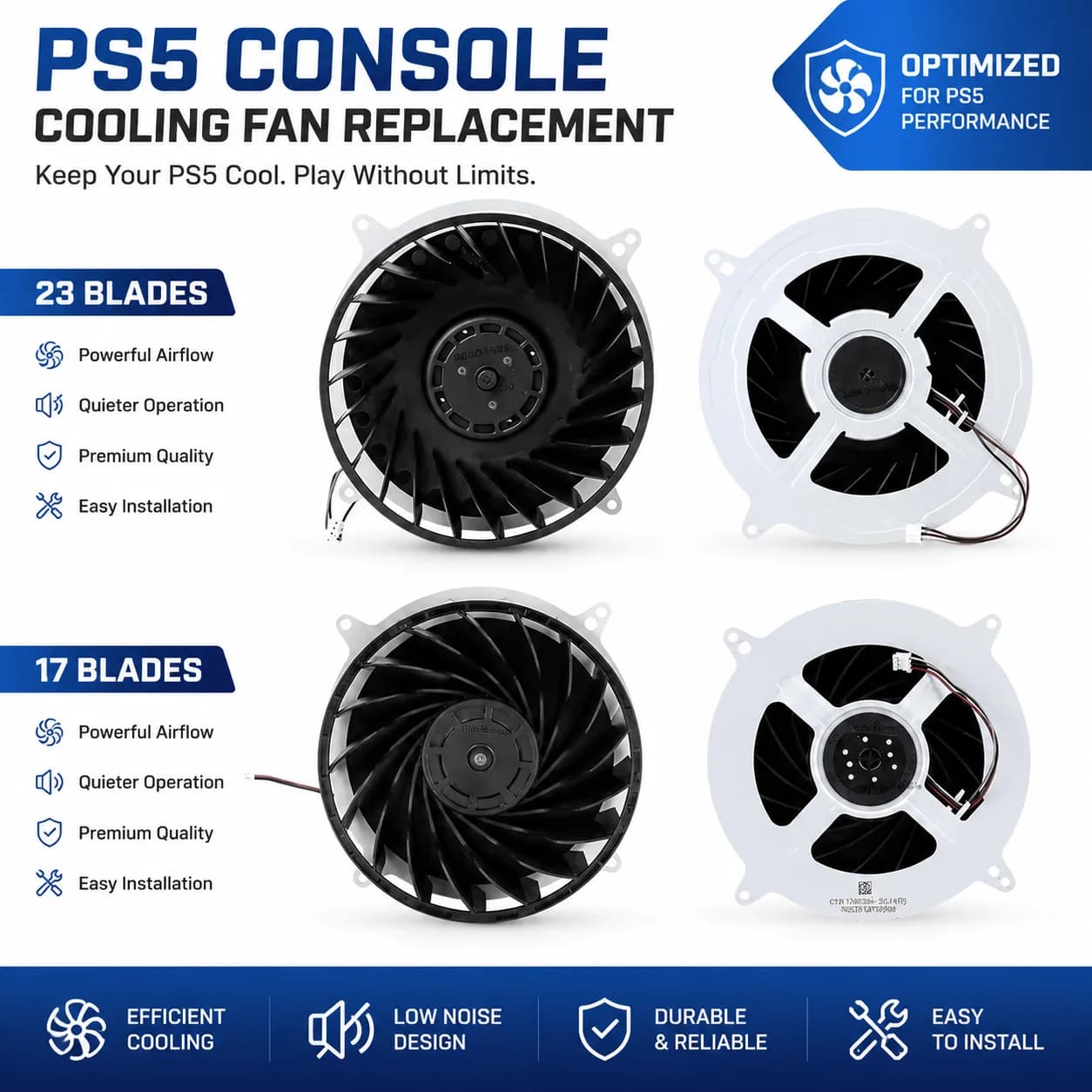 For PS5 Console Replacement Internal Cooling Fan For P5 Host Accessories 17 / 23 Blades Inner Cooler Fan