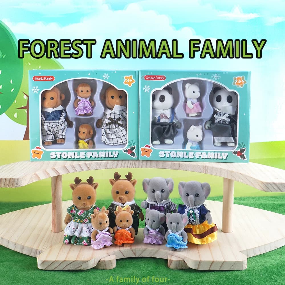 Scatola da imballaggio Foresta Famiglia Renna Coniglietto Panda Simulazione animale Casa delle bambole Playset Casa da gioco Accessori giocattolo Regalo di Natale per bambini