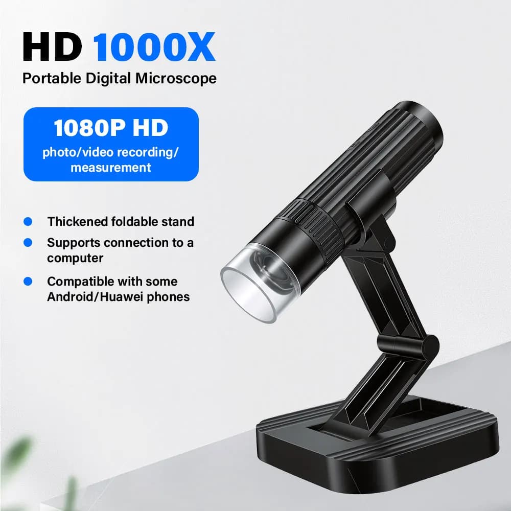 Microscopio Portatile 1080P HD con Telecamera di Ispezione Endoscopica, Supporto Regolabile e Luci LED, Microscopio Wireless