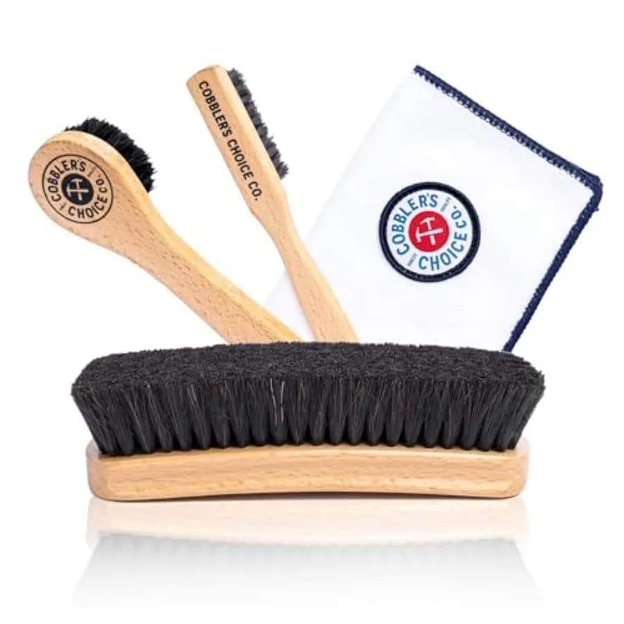 Kit per la Cura della Pelle Cobbler's Choice Co. con Spazzola per Scarpe in Crine di Cavallo, Pennello Applicatore, Spazzola per Bordi, Panno in Microfibra