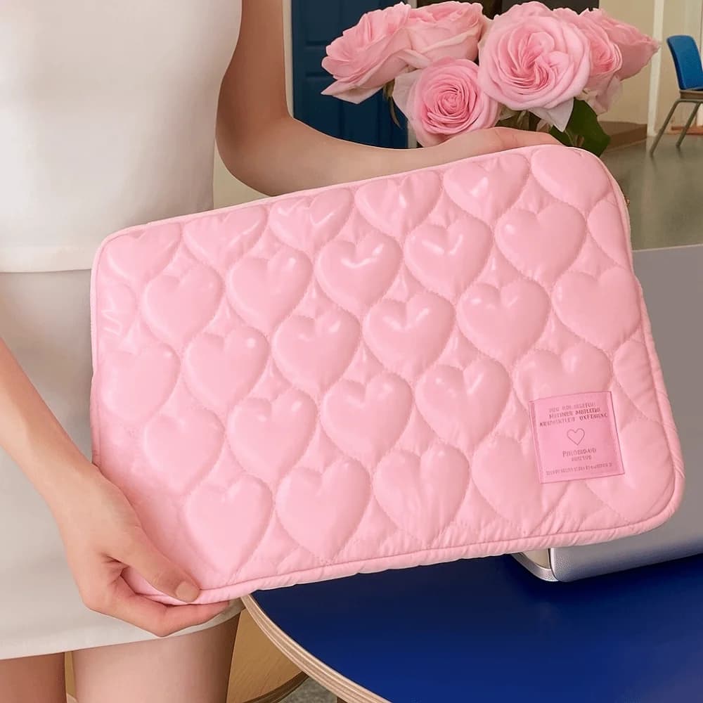Custodia per tablet Love Heart, borsa porta tablet con design imbottito, grande capacità, borsa per computer antiurto, custodia per laptop in stile coreano da donna