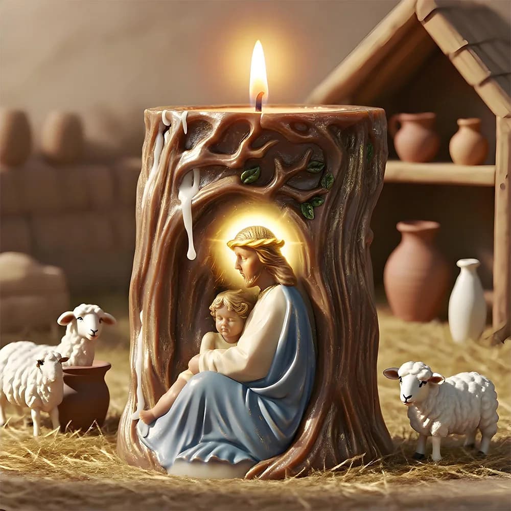 Relief Jesus and Baby Cylindrical Candle Silicone Mold Jesus Tree of Life Candle Mold DIY Handmade Aromatherapy Gypsum Mould