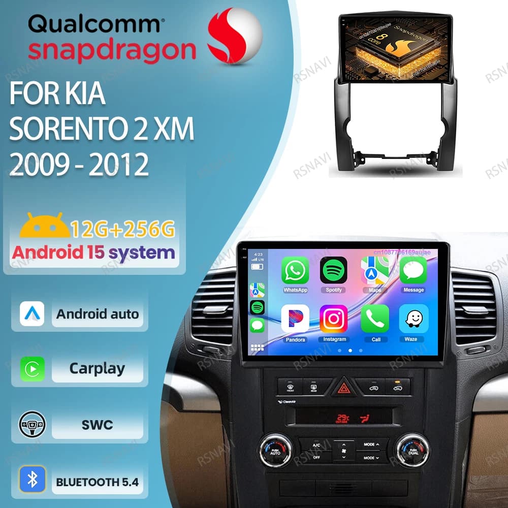 Car Radio Android 15 For Kia Sorento 2 XM 2009-2012 Viedo Player Navigation Multimedia GPS Autoradio Stereo Qualcomm QLED DSP BT
