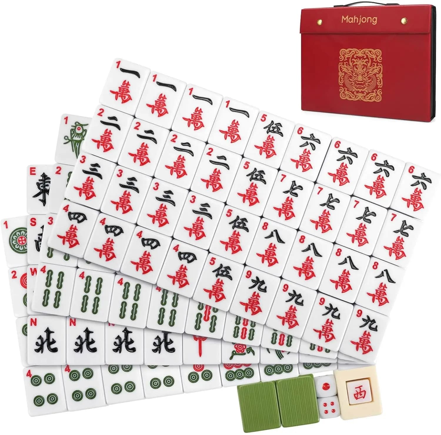 Set di 146 Tessere Mahjong Cinesi con Scatola Portaoggetti, Facile da Trasportare per Riunioni Familiari