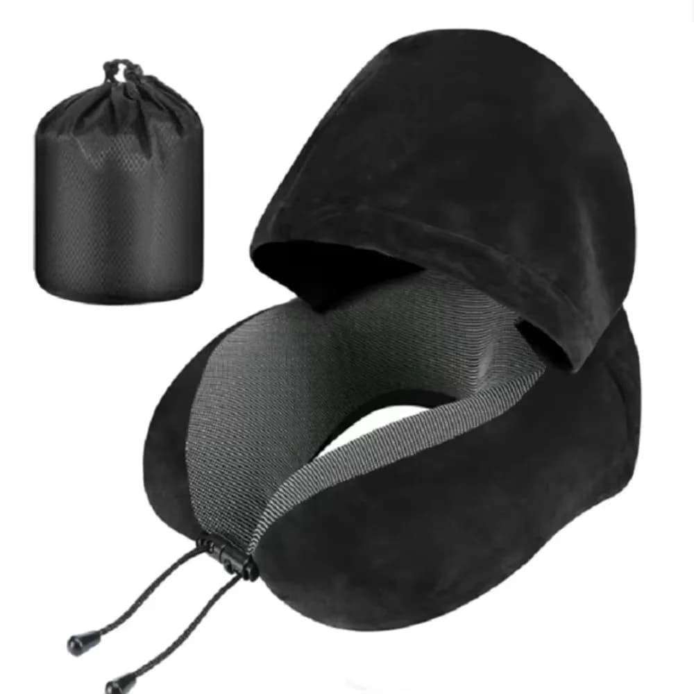Removable Travel Neck Pillow Adjustable with Storage Bag Hooded Pillow Comfortable Soft Support U-shaped Pillow with Cap