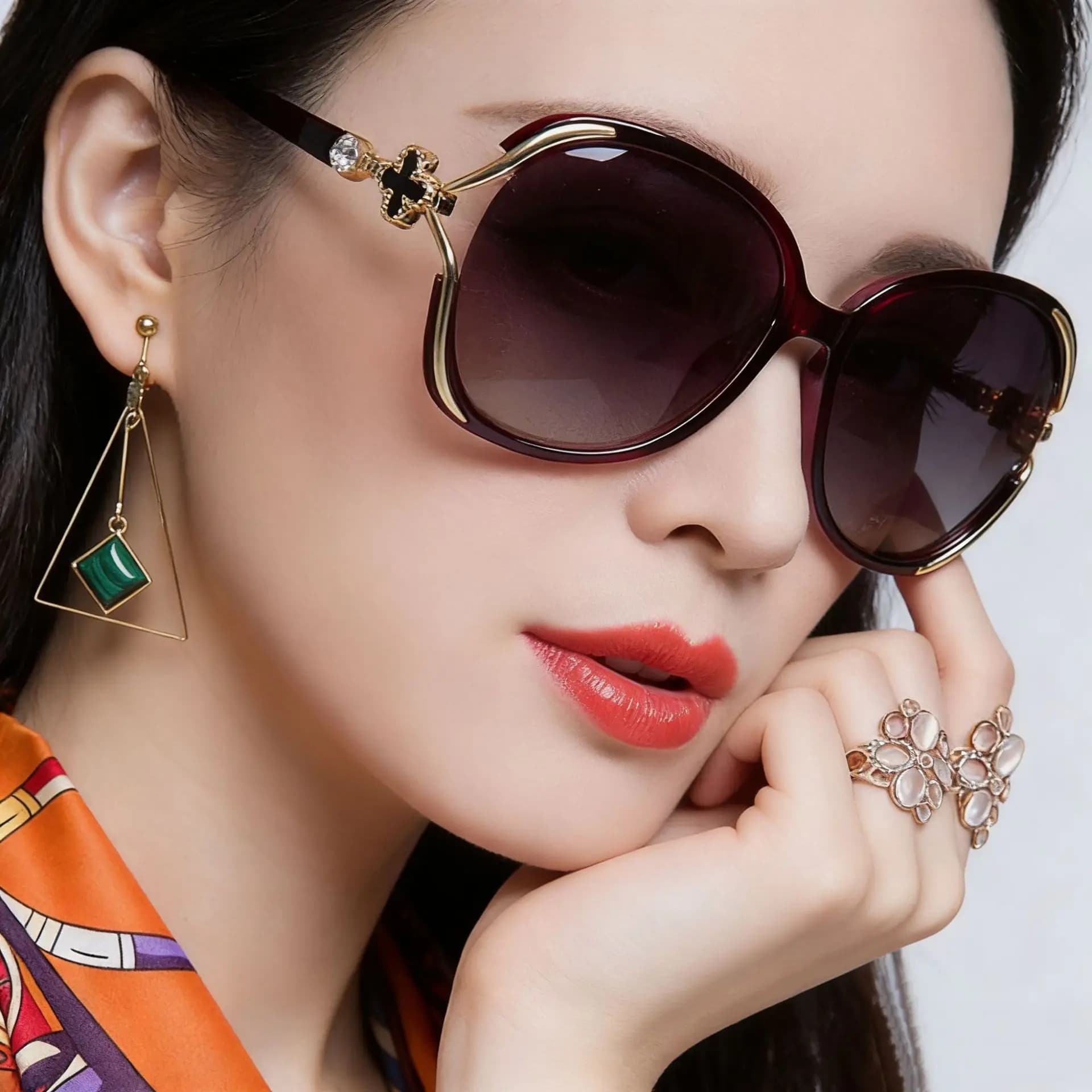 New sunglasses four-leaf clover high-grade large frame Korean model online fashion live sunshade sunglasses