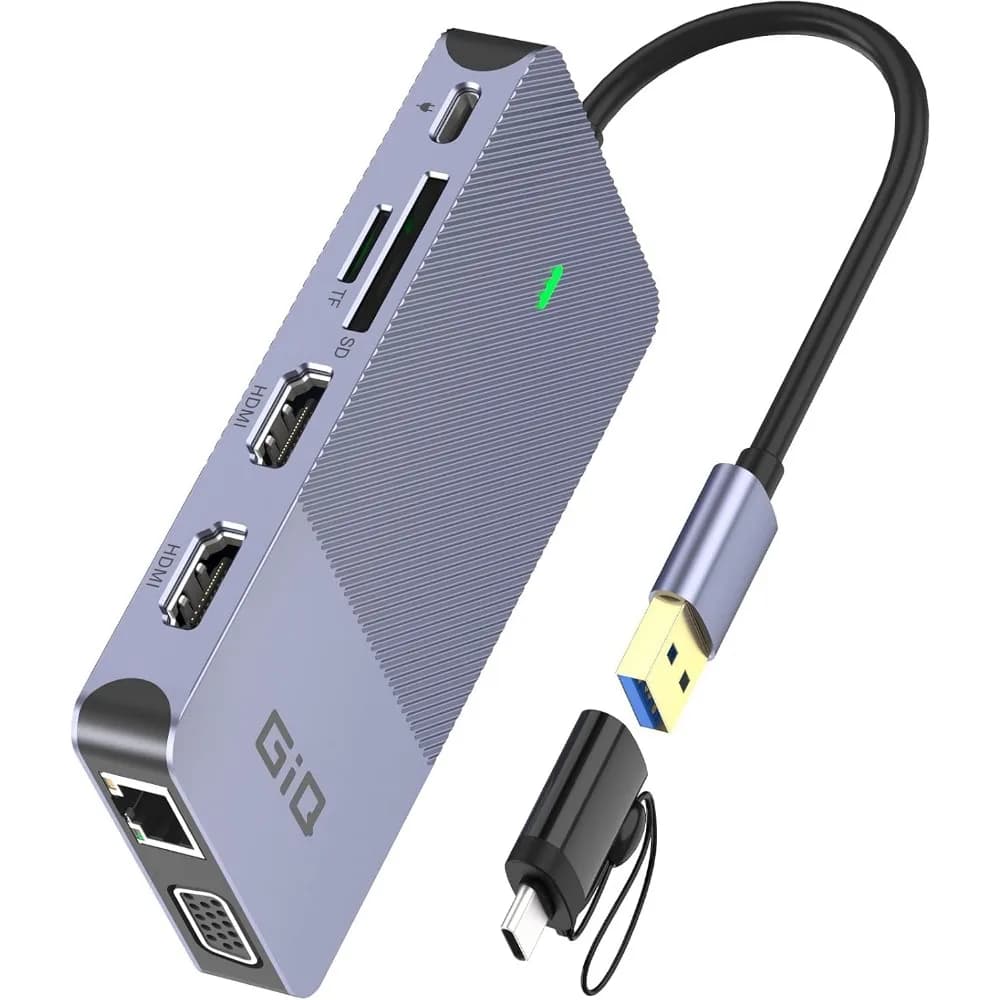 Hub USB C con doppio adattatore HDMI VGA, docking station a triplo display per laptop MacBook, grigio