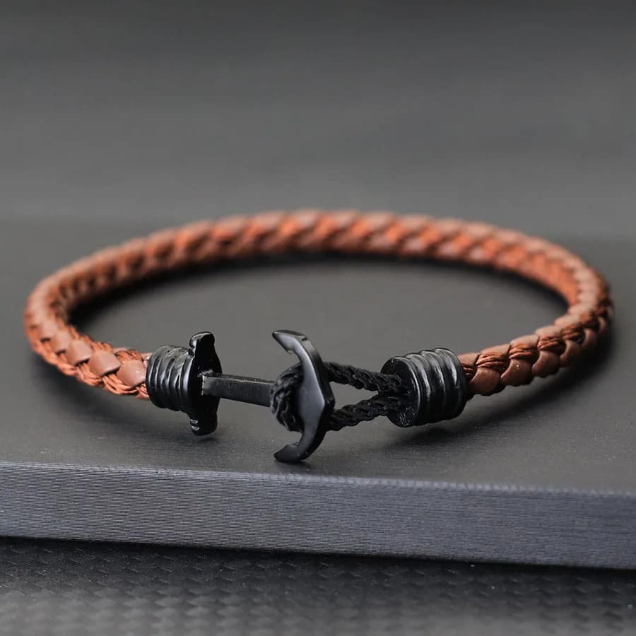 Bracciale in pelle da uomo stile marino Bracciale con ancoraggio fatto a mano Bracciale con corda nautica avvolgente Accessori per il surf da spiaggia all'aperto Pulseria