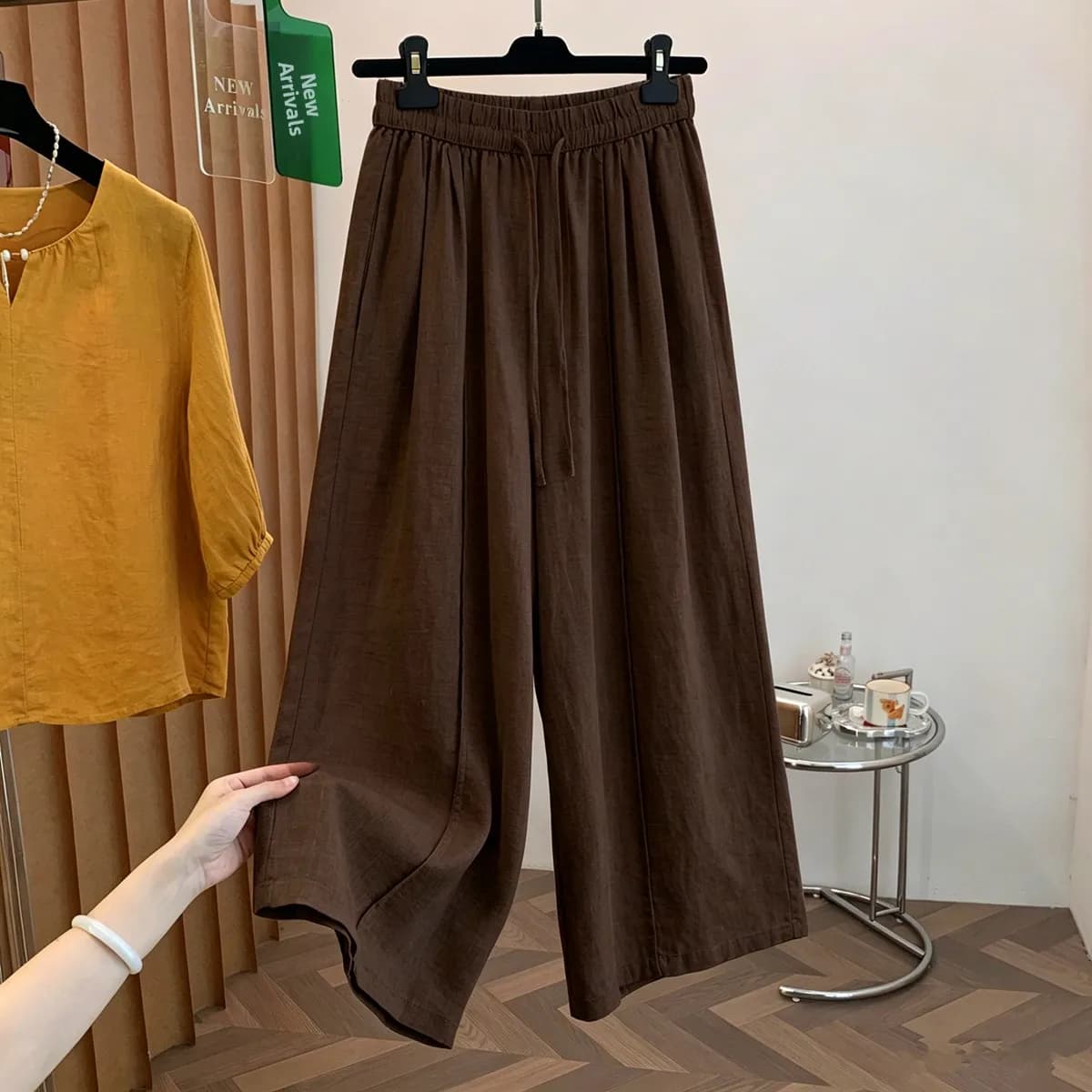 High Waist Wide Leg Pants Belted Loose Casual Linen Straight Leg Pants Floor Length Draping Skirt Pants Women