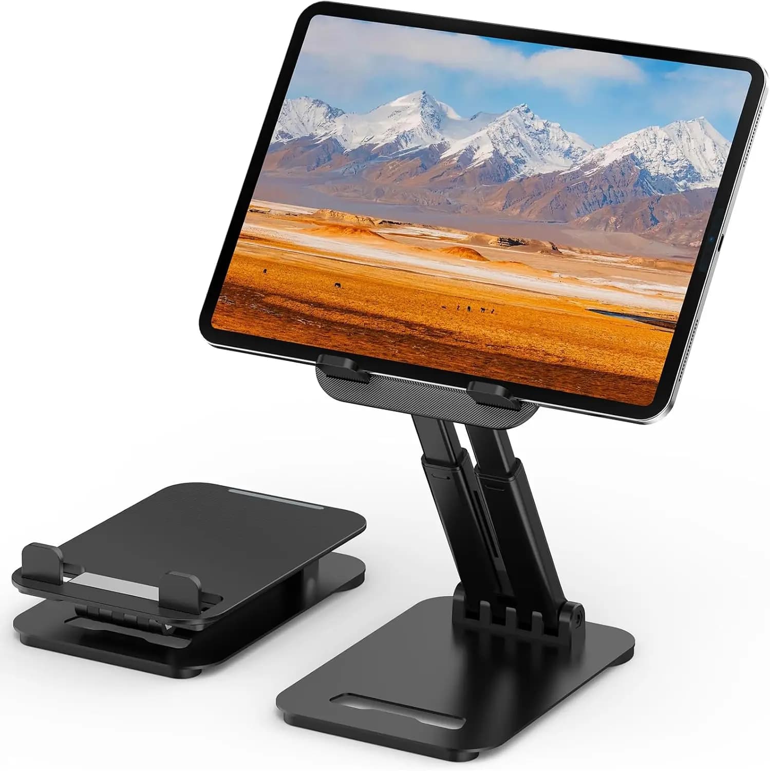 Tablet Stand for iPad Holder, Adjustable Desk Stand for 4-16" Tablets, Foldable Portable Monitor Stand with Ergonomic Angle