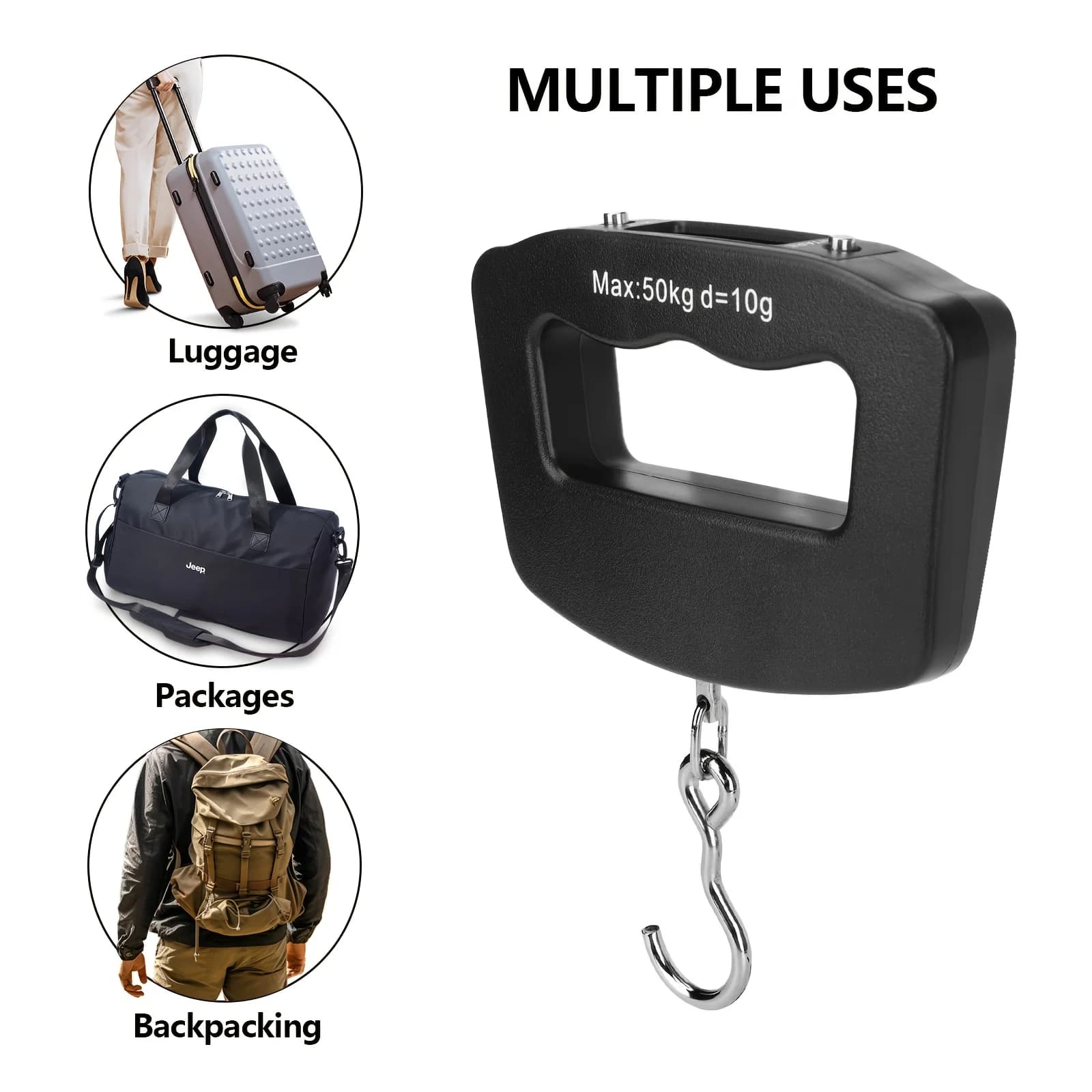 Bilancia Digitale LCD 50kg/100g, Bilancia Elettronica Portatile per Bagagli, Alta Precisione, Bilancia Digitale da Viaggio con Cinghia