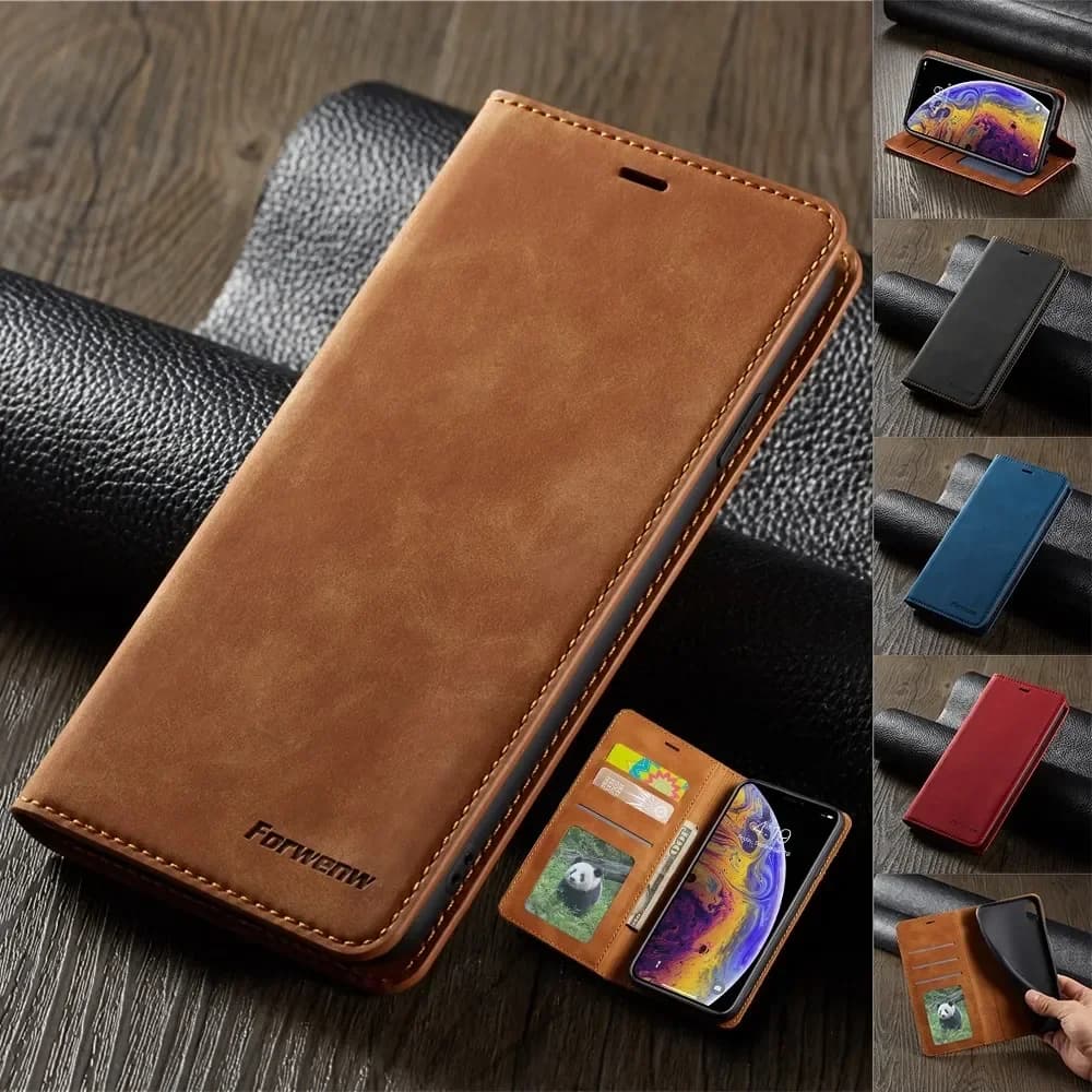 Custodia a portafoglio in pelle scamosciata sottile per iPhone 11 12 13 14 15 16 17 Pro Max Mini XR XS 8 7 6 Plus SE 2020 5S Flip Cover Forte magnete