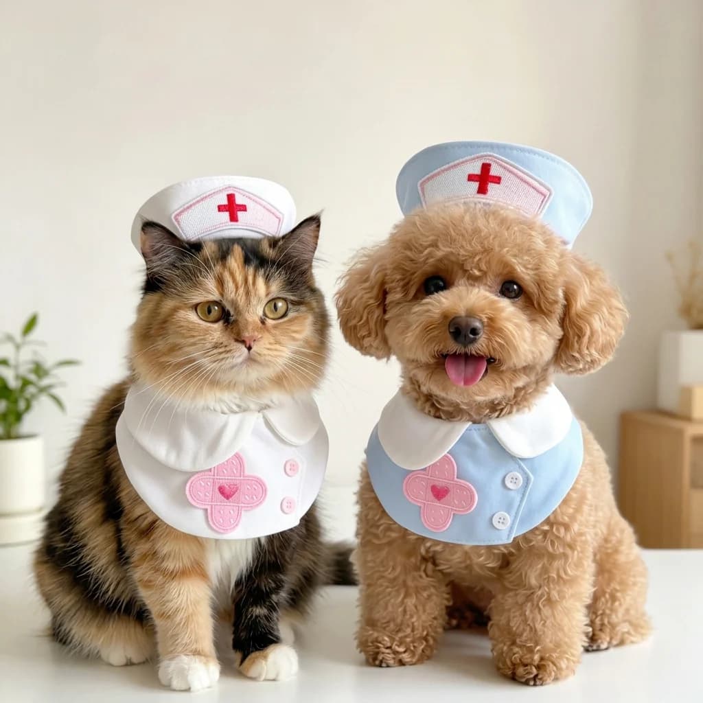 Pet Nurse Costume Collar and Hat Set for Cats and Small Dogs Cute Soft Blue Dress Up Outfit for Cosplay Parties and Photo Shoots