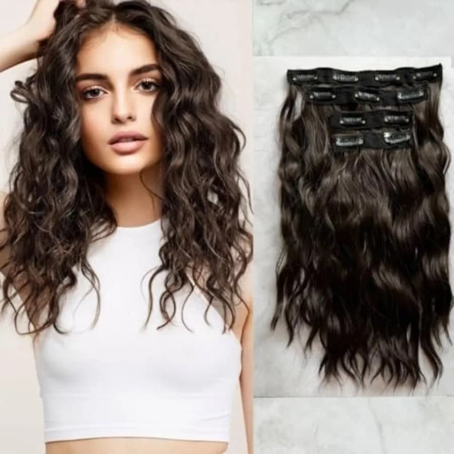 4PCS Clip in Hair Extensions 12" Short Curly Wavy Hair Extensions Invisible Lace Weft Natural Soft Hairpieces for Women Chocola