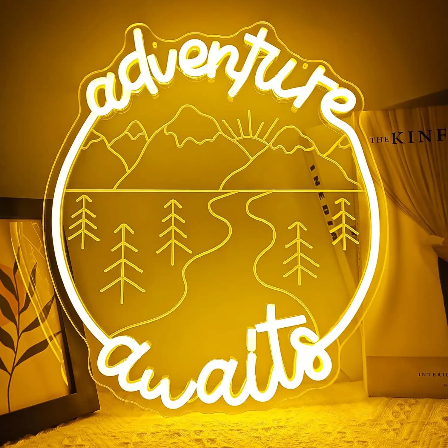 Insegna Luminosa al Neon 'L'Avventura Ti Aspetta', Decorazione da Parete LED Dimmerabile USB per Camera da Letto, Sala Giochi, Soggiorno, Regali di Compleanno