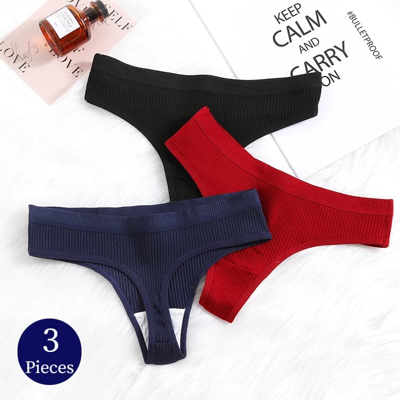 Lunetta 3 pezzi mutandine da donna Set perizoma in cotone intimo femminile a righe semplici Lingerie Sexy sport confortevole perizoma caldo Tanga