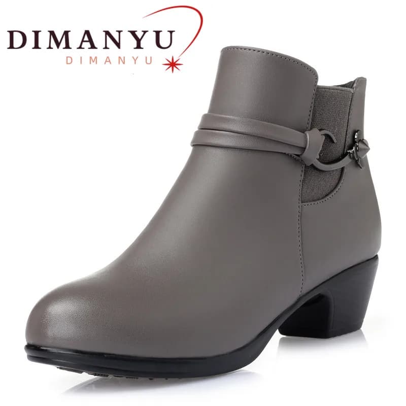 Women's Booties Winter 2026 New Genuine Leather Wool Warm Ankle Boots Women Large Size 41 42 43 Gray Dress Boots Women