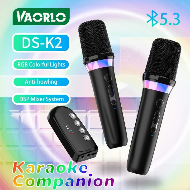 DS-K2 Karaoke Companion Bluetooth 5.3 Wireless Moving-Coil microfoni RGB Colorful Light KTV DSP Mixer System per altoparlante cablato