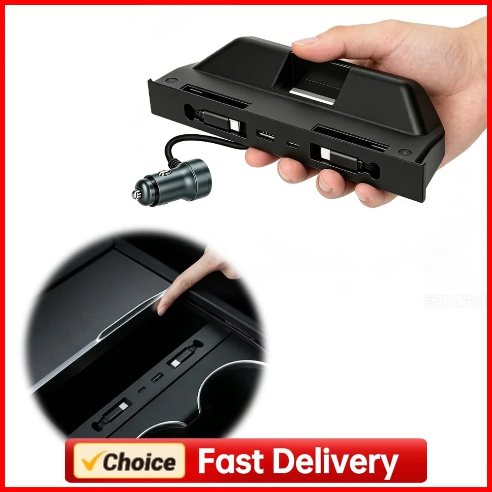 USB Hub for Tesla ModelY/YL/3 4 in 1 Multi Port Fast Charger Docking Station Charger Expansion Dock for Center Console