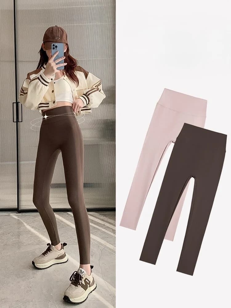 Pantaloni da yoga Marrone Donna Inverno Caldo Pile Velluto spesso Addensare Collant Termico Prevenire il freddo Comodo Elastico Casual Moda GF