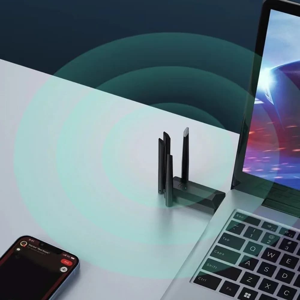 Adattatore USB WiFi Dual Band a 4 Antenne 2.4G/5Ghz Ricevitore 1200Mbps Dongle WiFi Potente Scheda di Rete Wireless Senza Driver