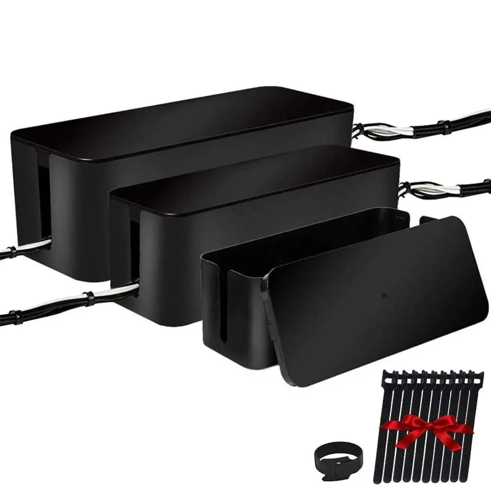 Set di Tre Scatole Organizzatrici per Cavi, Contenitori Grandi per Gestione Fili, per Scrivania, TV, Computer, Hub USB, Sistemi di Organizzazione