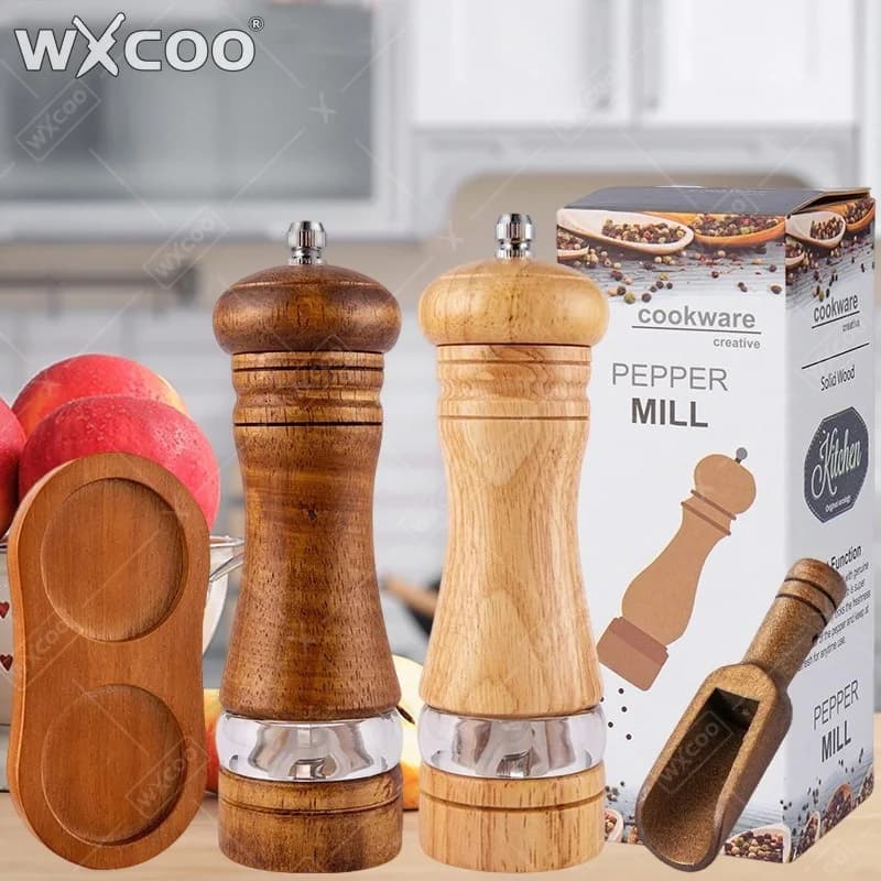 Macinapepe Manuale WXCOO, Macina Spezie in Legno Massiccio per Cucina, Utensile Multiuso per Sale e Pepe