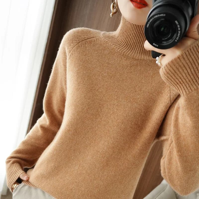 Casual autunno inverno donna maglioni dolcevita manica lunga pullover caldi spessi moda maglieria coreana maglioni di base 2025