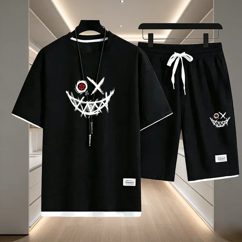 2026 men's breathable short sleeved T-shirt+quick drying shorts two-piece outdoor fashionable and comfortable men's top shorts