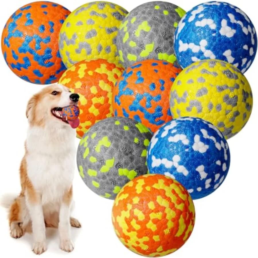 Confezione da 10 palline per cani per masticatori aggressivi 2.5 Palline da tennis interattive Durevoli giocattoli da masticare per dentizione Bal rimbalzante galleggiante leggero