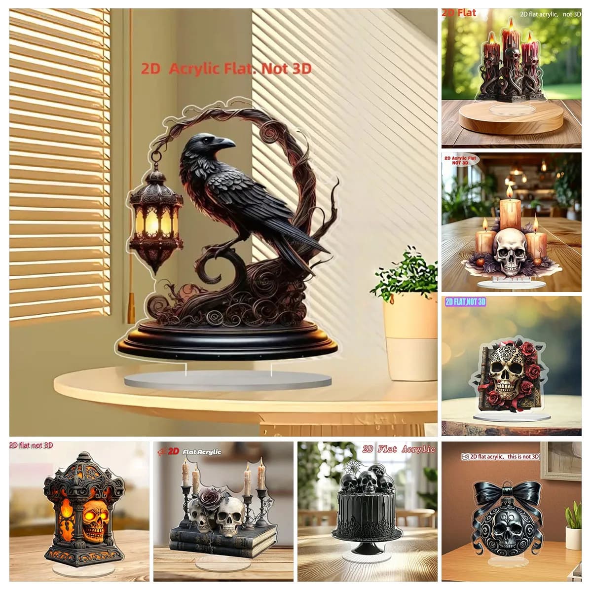 2D Acrylic Plate Card Terrifying Skull and Candles Board Decoration, Home, Office, Studio, Showcase, Gift Kit for Table Ornaments