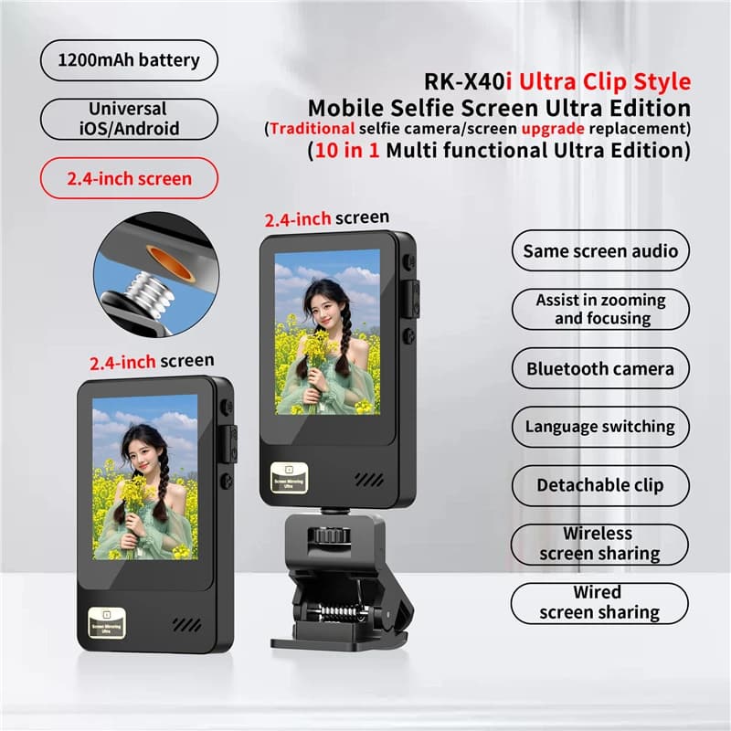 Smartphone Monitor magnetico wireless Schermi Dispositivo Fotocamera posteriore Selfie per telefono Vlog Live Stream Video Registrazione Schermo Telefono