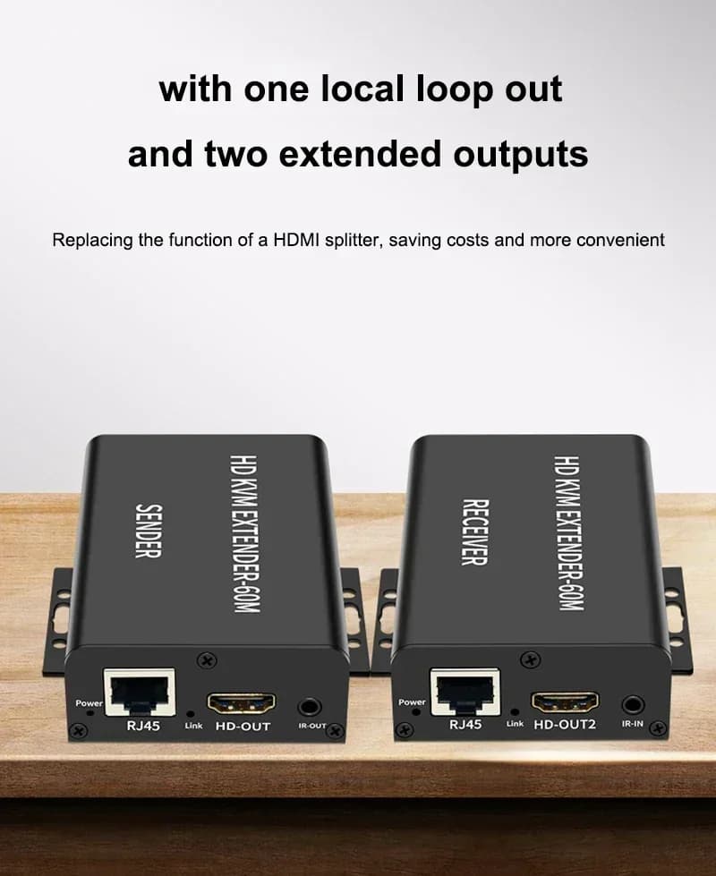 Estensore KVM HDMI da 60 M su cavo Ethernet Cat6 Mittente trasmettitore e ricevitore video Supporto tastiera USB Mouse Alimentazione su un lato
