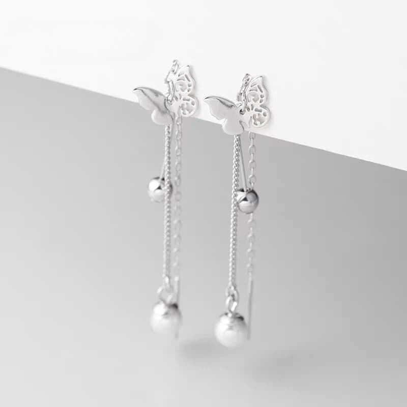 Filo per orecchio a farfalla cavo in argento sterling 925 stile coreano ciondolo di perle alla moda regalo di lusso eleganti gioielli per l'orecchio per le donne