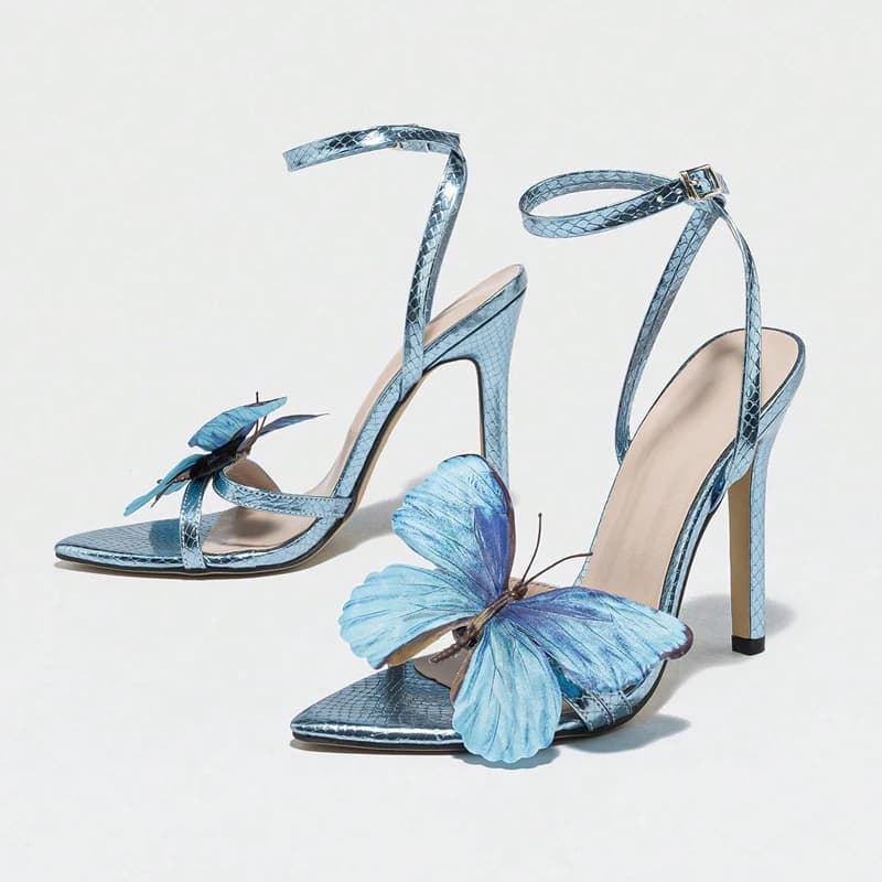 Women's Sexy Ankle Strap Sandals With High Butterfly Heel For Women Décolleté With Pointed Toe Stylish Banquet Shoes Zapatos De Mujer