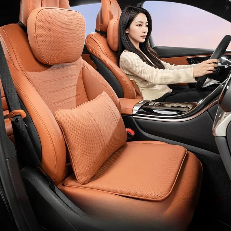 Cuscino Comfort in Pelle Nappa per Collo e Lombare, Morbido Poggiatesta e Supporto Lombare per Auto, Accessori per Sedili Auto, Cuscino per Collo e Schiena