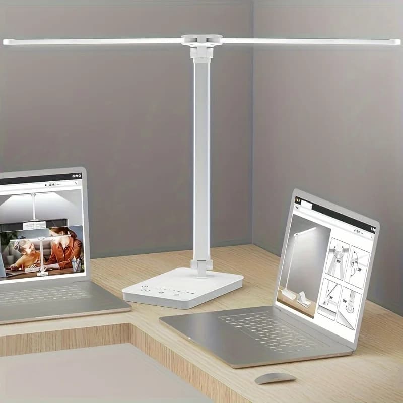 Double Head LED Desk Lamp, Double Arm Swinging Board Lamp for Home Office, 5 Color Mode and 5 Dimmable, Modern Piano Lamp for Eye Care