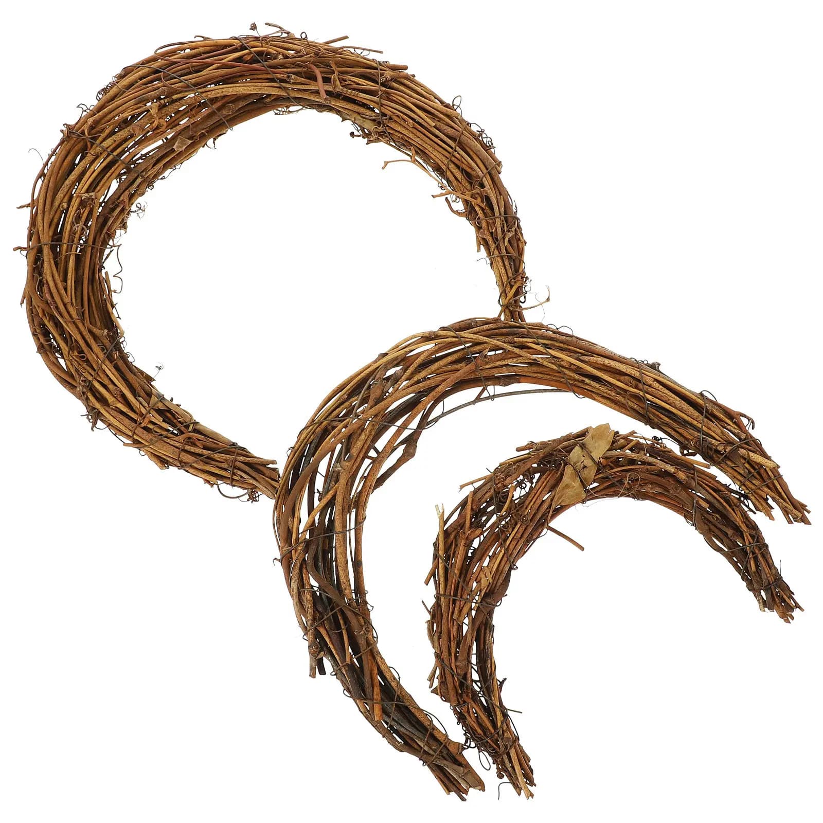 3Pcs Moon Shape Rattan Wreath Hoop DIY Decoration Ring for Dream Catcher Floral Arrangement Party Home Wall Hanging