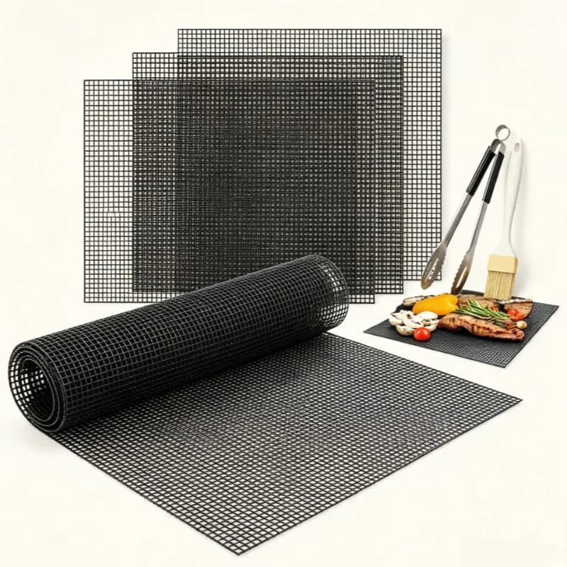 Grill Mesh Mat Set of 5, Reusable BBQ Non-stick Teflon Barbecue Grilling Net for Outdoor Smoker, Pellet, Gas, Charcoal Grills