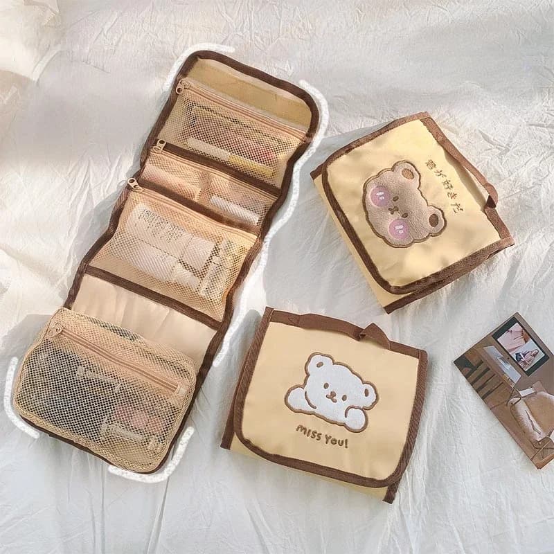 Cute Bear Make Up Bag Women Makeup bags Hanging Toiletries Organizer Travel Jewelry Fold Cosmetic Brushes Wash Kits Case Pouch