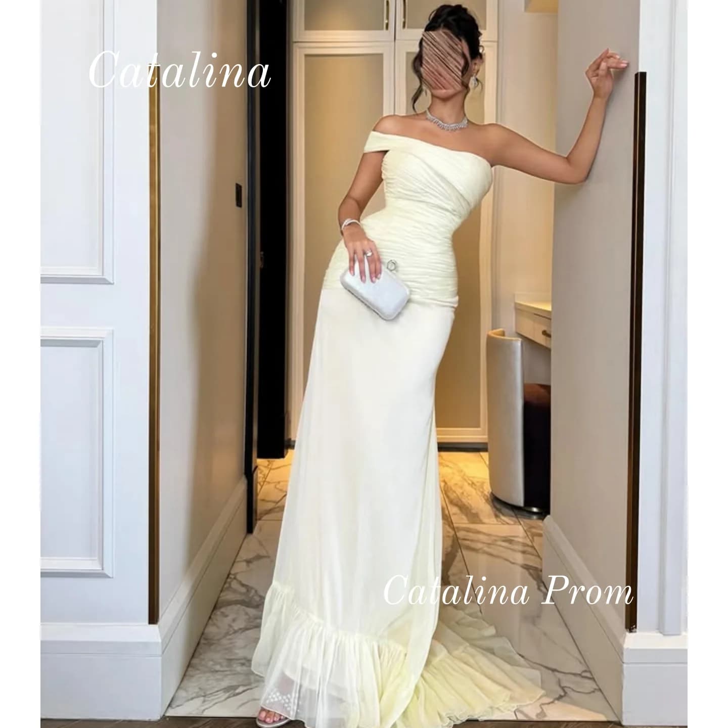 Abito da ballo a sirena in tulle Dubai Abito da sera personalizzato per donna Abito da compleanno Hater monospalla Sweep Floor Matrimonio formale