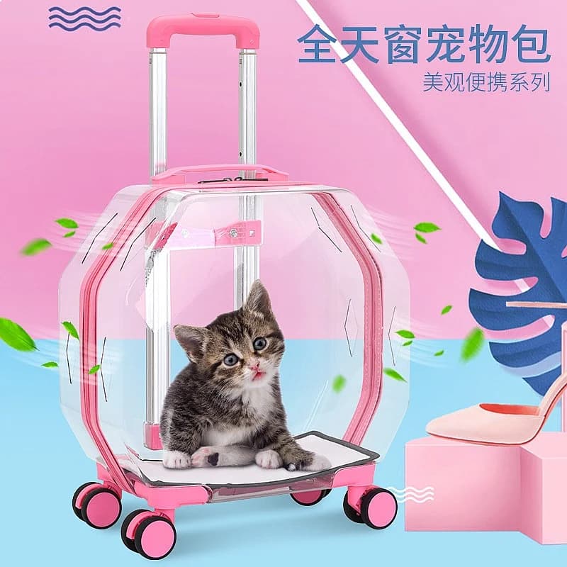 Portable Large Capacity Pet Backpack Carrier for Cats, Space Bag, Travel Backpack with Wheels