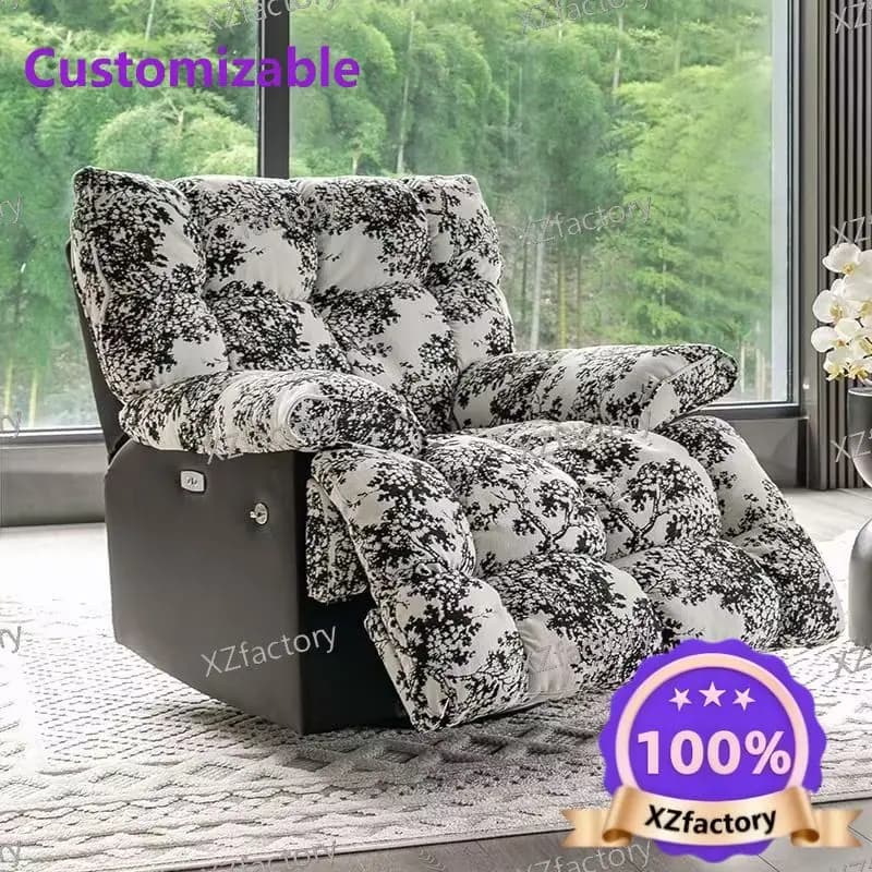 Multifunctional Electric Lazy Sofa Chair, Reclining & Sleeping Swivel Ink Wash Fabric Leisure Rocking for Living Room Home Use