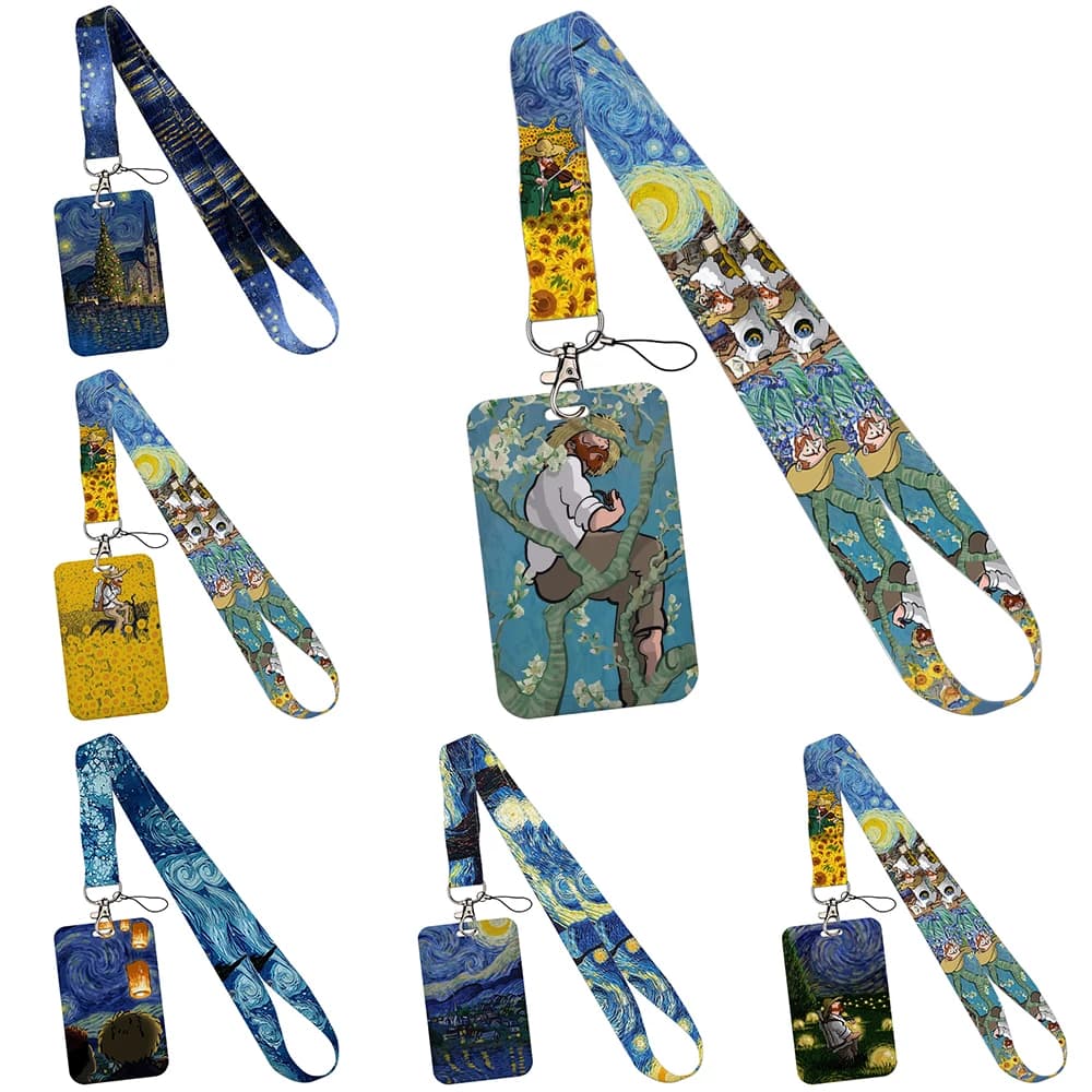 Van Gogh Starry Night Art cremital Holder Neck Strap cordini per chiavi portachiavi Badge Holder ID carta di credito Pass Hang Rope